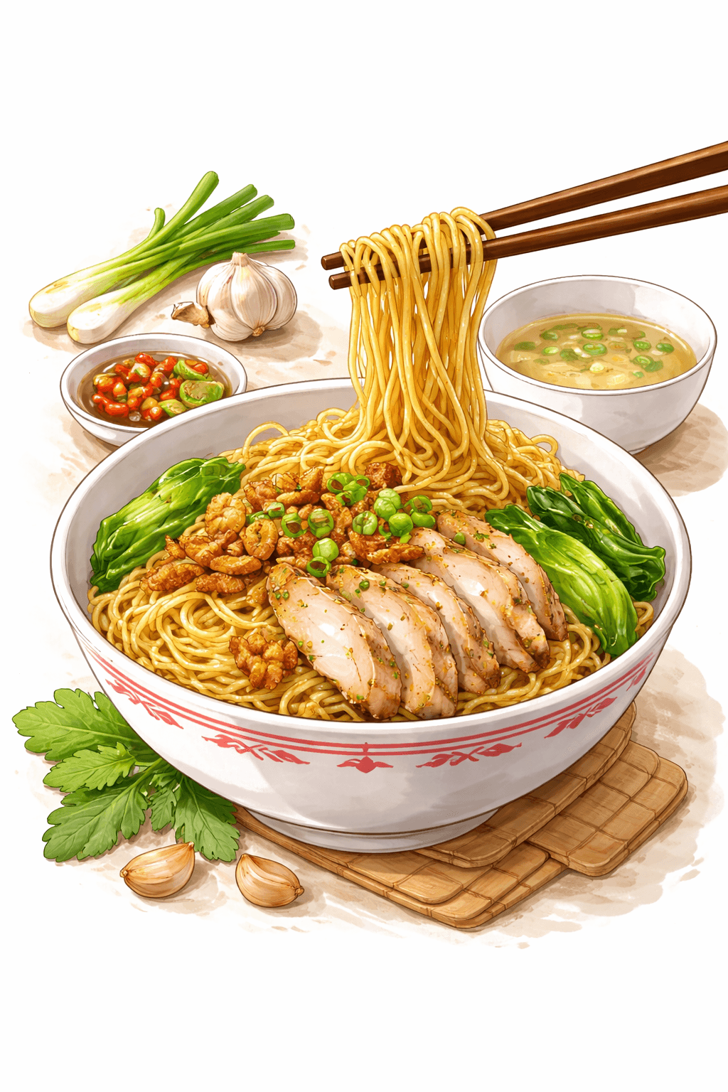 Ilustrasi mangkuk bakmi